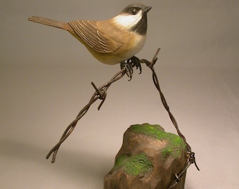 Schwarzkopfmeise handgeschnitzten Holzvogel