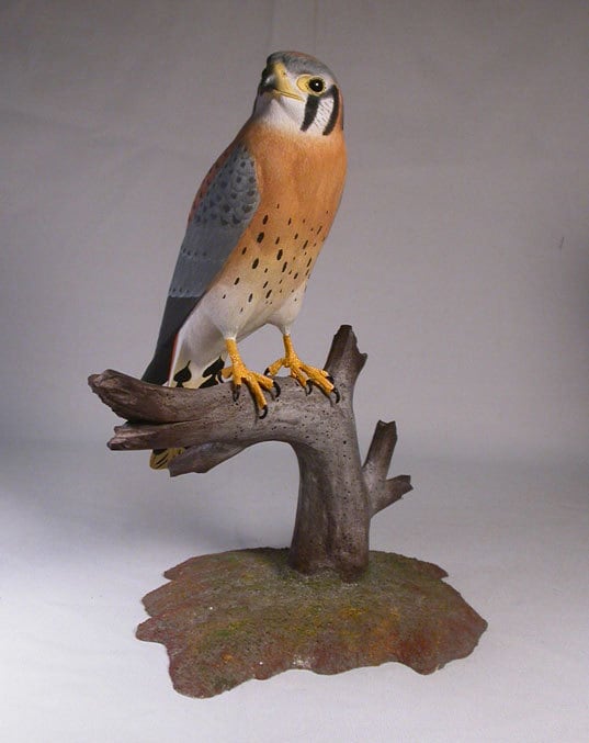 9-1/2 Inch American Kestrel Male Hand Carved Wooden Bird Carving