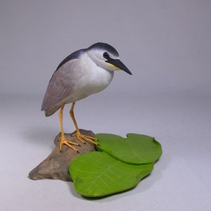 5-5/8" Night Heron Hand Carved Wooden Water Bird
