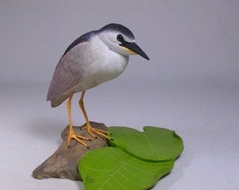 5-5/8" Night Heron Hand Carved Wooden Water Bird