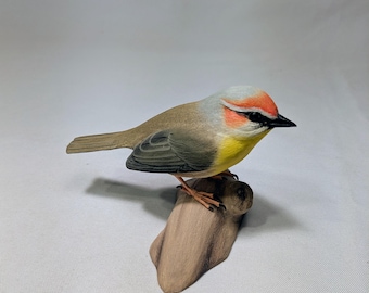 Rufous Capped Warbler Hand Carved Wooden Bird