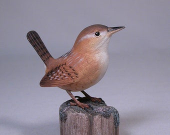 Sedge Wren Hand Carved Wooden Bird