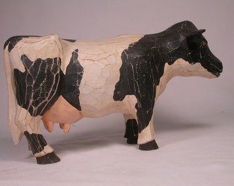 Cow Hand Carved Sculpture Handcrafted from Basswood