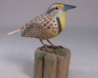 5 inch Meadowlark Hand Carved Wooden Bird