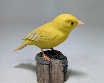 Yellow Canary Hand Carved Wooden Bird