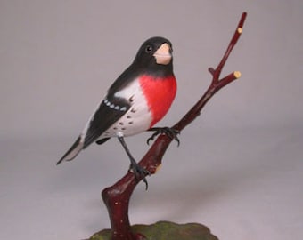 Rose-breasted Grosbeak Wooden carved Bird