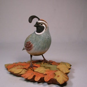 Gambel's Quail Hand Carved Wooden Bird Carving