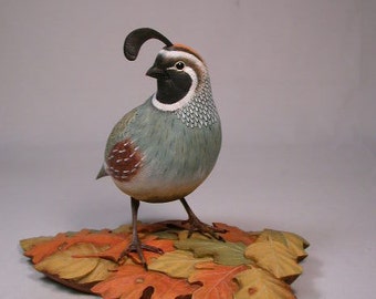 Gambel's Quail Hand Carved Wooden Bird Carving