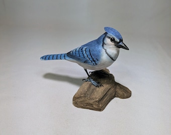 5-1/4 inch Blue Jay #4 Hand Carved and Hand Painted Wooden Bird