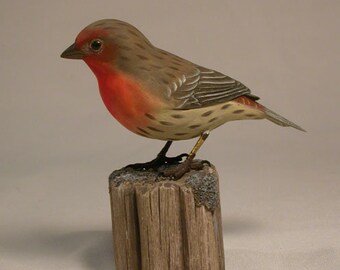 House Finch Hand Carved Wooden Songbird
