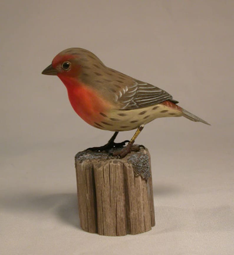 House Finch Hand Carved Wooden Songbird - Etsy
