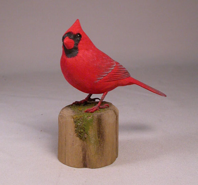 4 3 8 Inch Male Cardinal Hand Carved Wooden Bird
