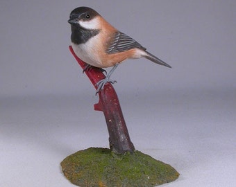 Chestnut-backed Chickadee Wooden Carved Bird