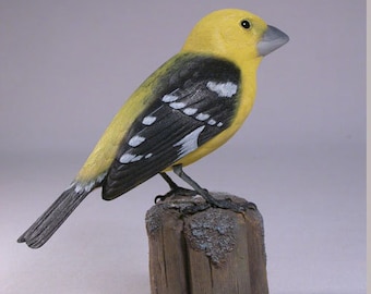 Yellow Grosbeak Wooden carved Bird Carving