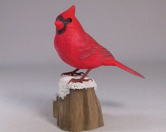 4-5/8 inch Cardinal (male) on Wooden Carved snow base