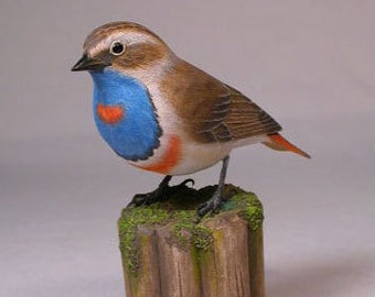 Blaukehlchen aus Holz geschnitzte Vogel Schnitzerei