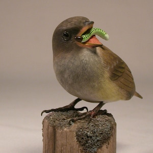 Baby House Sparrow Hand Carved Wooden Bird