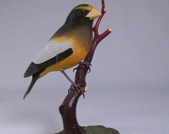 Evening Grosbeak Wooden carved Bird