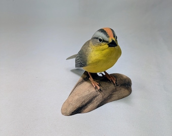 Golden-crowned Warbler Wood Carving Bird