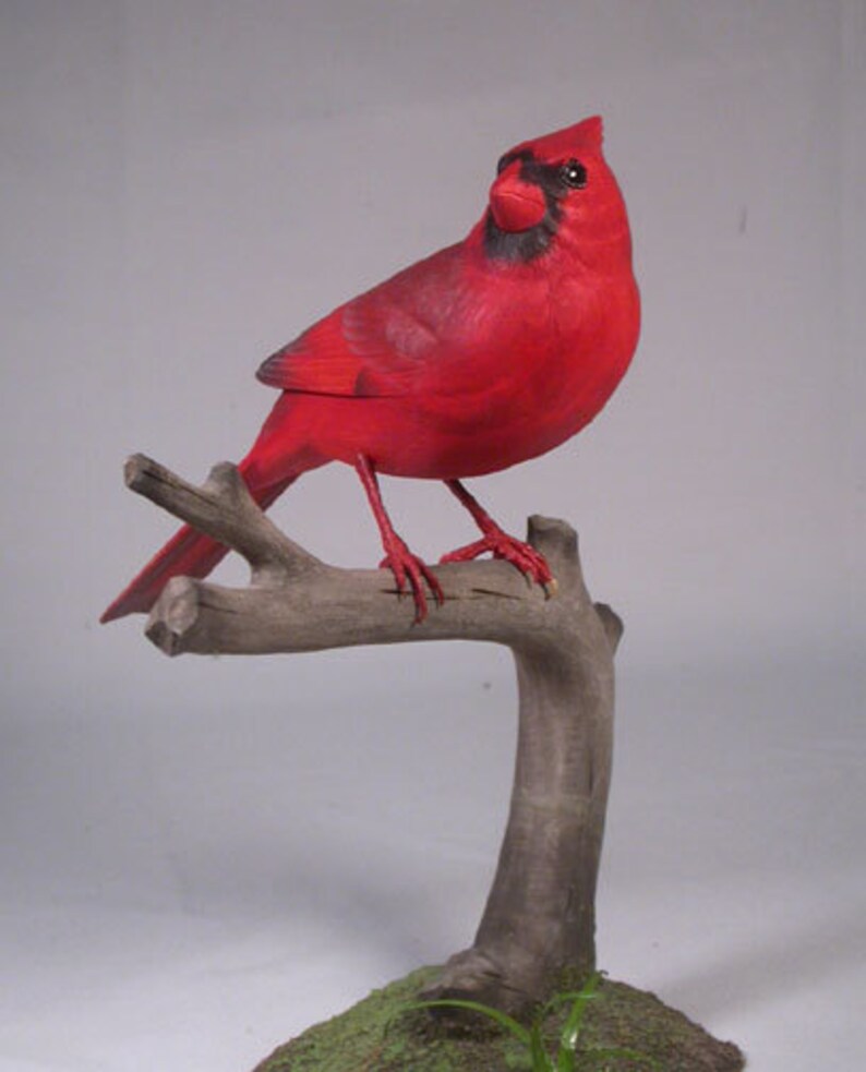 Male Northern Cardinal Hand Carved Wooden Bird On Image 0