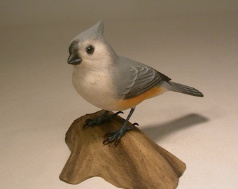 Tufted Titmouse Hand Carved and Hand Painted Wooden bird