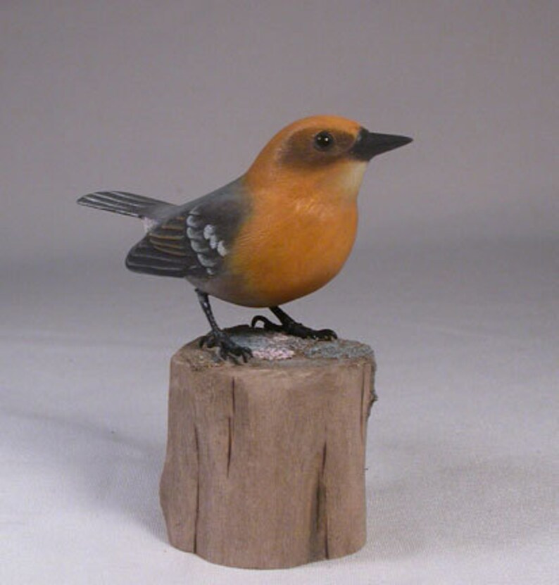 Olive Warbler Wood Carving Carved Wooden Bird image 2