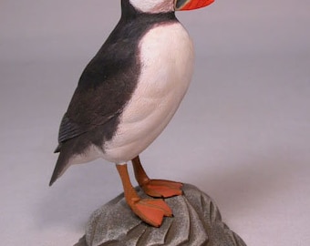 Atlantic Puffin Wood Carving Hand Carved and Hand Painted