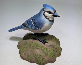 5-1/4 inch Blue Jay #3 Hand Carved and Hand Painted Wooden Bird