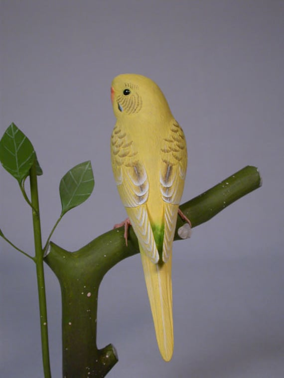 6-3/4 インチ セキセイインコ (黄色) 手彫りの木製鳥 - Etsy 日本