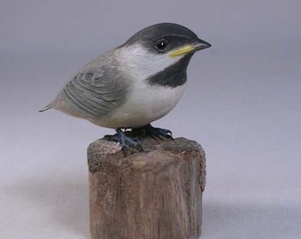 Baby Black-capped Chickadee Hand Carved Wooden Bird