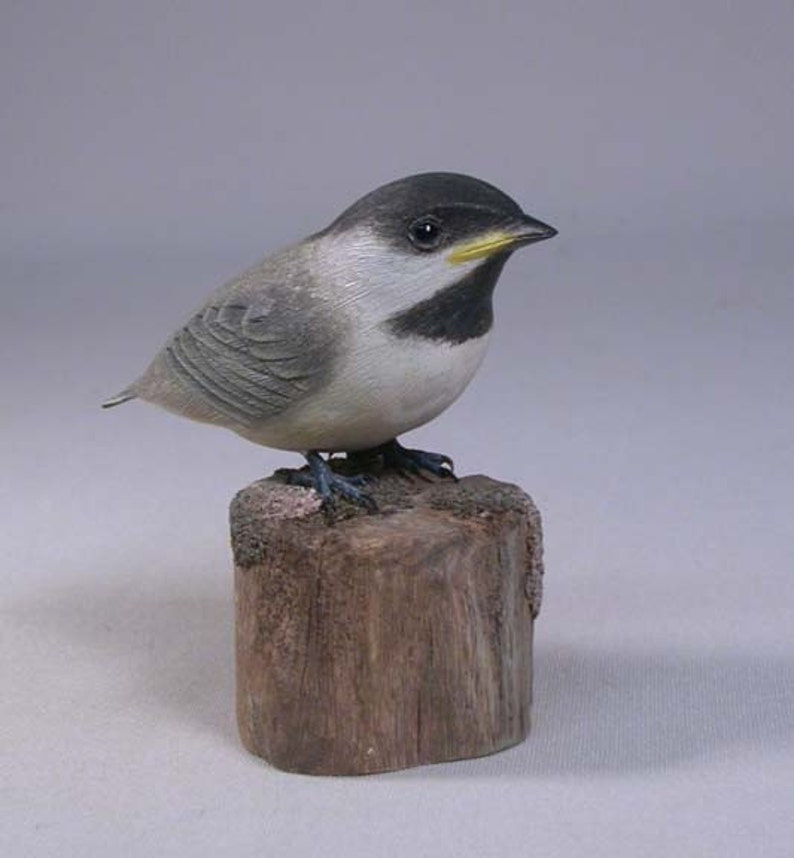 Baby Black-capped Chickadee Hand Carved Wooden Bird image 1