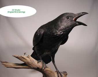 22 inch Common Raven Hand Carved Wooden Bird