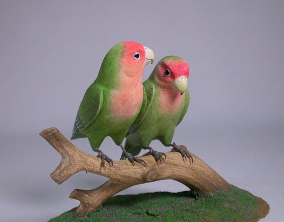 Pair of Peach-faced Lovebird No.1 Hand Carved Wooden Bird - Etsy