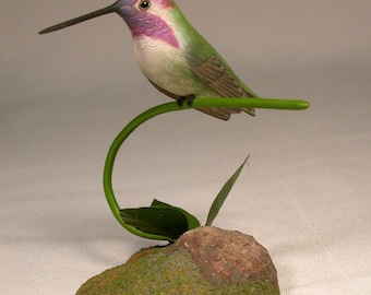 Costa&#39;s Hummingbird Hand Carved Wooden Bird