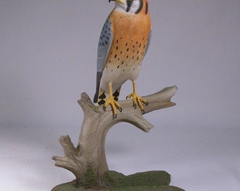 9.5 inch American Kestrel male Hand Carved Wooden Bird carving