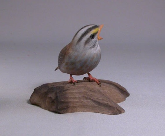 Baby White Throated Sparrow Hand Carved Wooden Bird Etsy