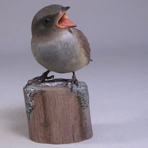 Baby House Sparrow Hand Carved Wooden Bird