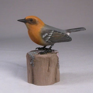 Olive Warbler Wood Carving Carved Wooden Bird image 1