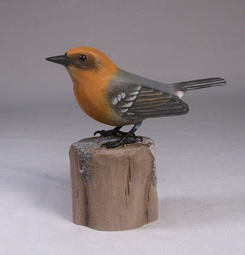 Olive Warbler Wood Carving Carved Wooden Bird image 1