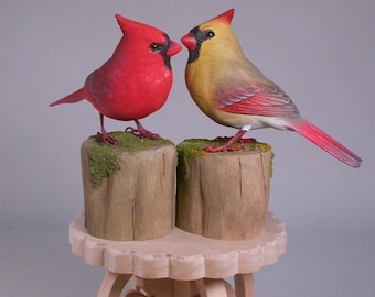 Wedding Cake Topper - Wooden Hand Carved and Painted cardinal Love Birds