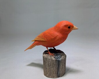 Red Canary Hand Carved Wooden Bird