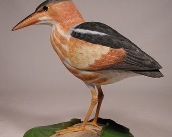 9" Least Bittern Hand Carved Wooden Bird Carving