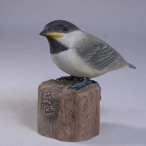 Baby Black-capped Chickadee Hand Carved Wooden Bird image 2