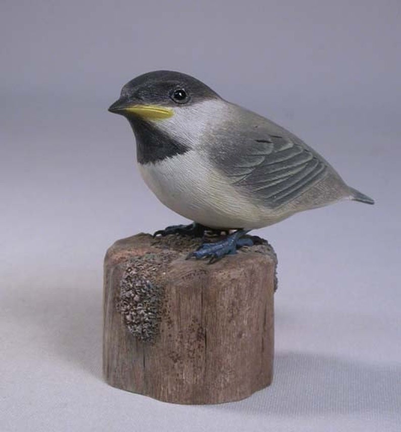 Baby Black-capped Chickadee Hand Carved Wooden Bird image 2