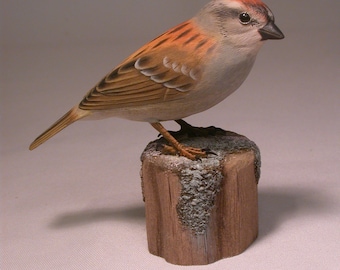 Chipping  Sparrow Hand Carved and Hand Painted Wooden Bird