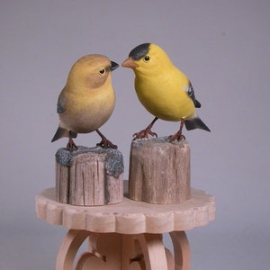 Cake Topper Wooden Hand Carved and Painted American Goldfinch Love Birds image 3