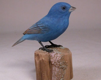 Indigo Bunting Hand Carved Wooden Bird