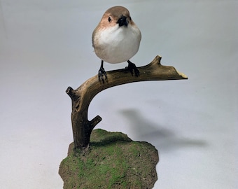 Bushtit hand carved wooden bird