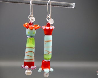 Glass Lampwork Earrings- glass jewellery -Mikado Colorful, murano glass, ear hanger, Statement, handmade artist Manuela Wutschke