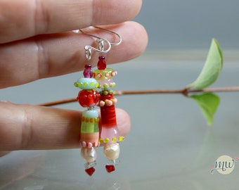 Glass Lampwork Earrings- glass jewellery - glass beads color valentines red -Statement handmade artist Manuela Wutschke